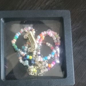 Colorful Beaded Bracelet with Gold-Tone Charm